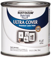 Painter's Touch Ultra Cover 1990730 Enamel Paint, Water Base, Flat Sheen, White, 0.5 pt, Can, 120 sq-ft Coverage Area